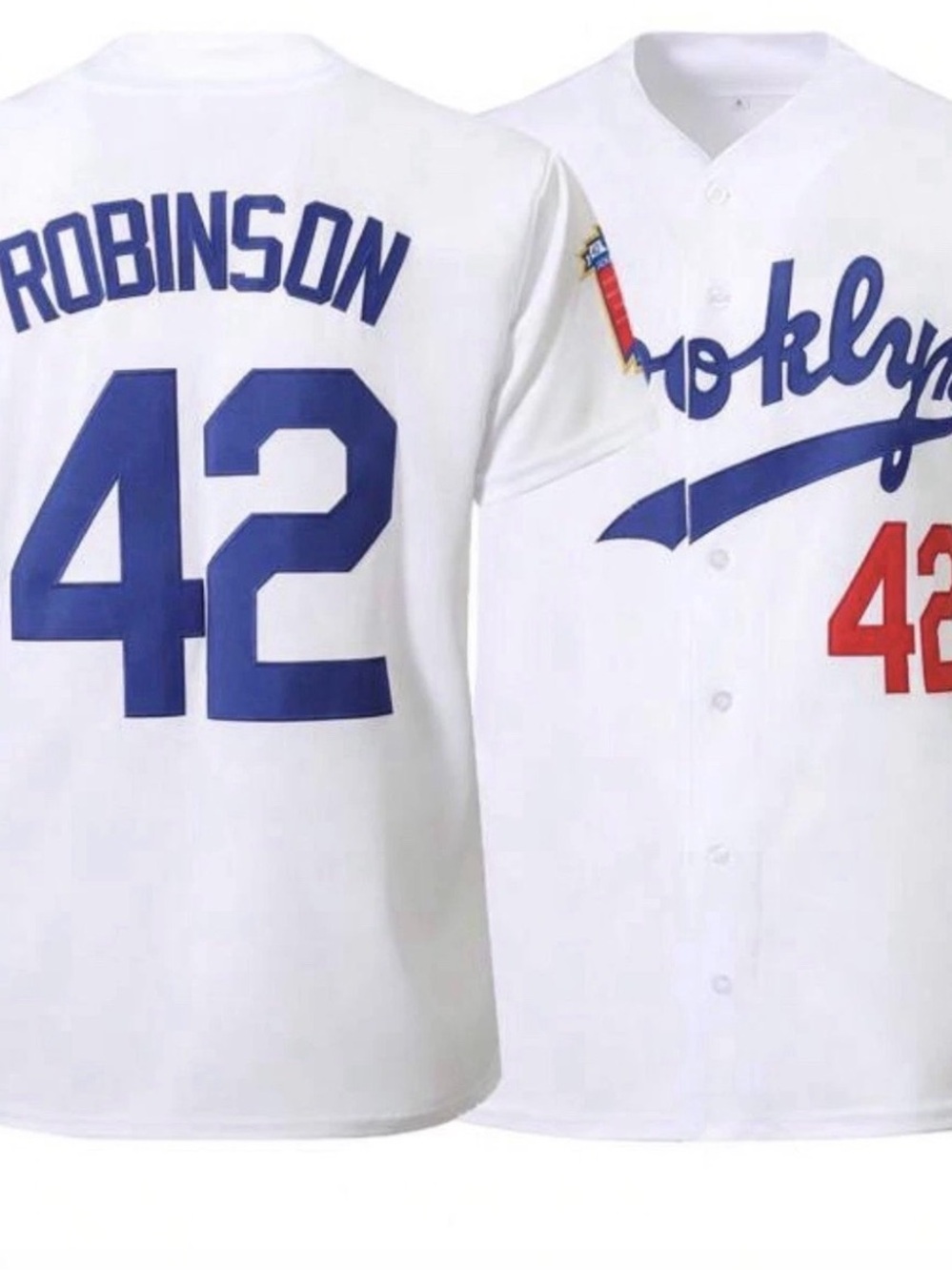 Brooklyn White Baseball Jersey with Blue & Red Accents